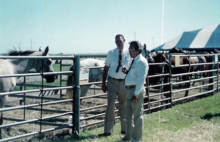 Ronnie Sr. and Greg Mosby inspecting stock prior to horse auction in Dallas County